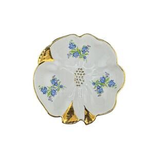 Vintage Blue Floral Holley Ross Fine China Trinket Dish Accented w/22K Gold
